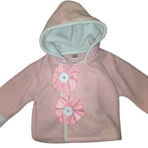 Sz 0-6 Mos. MUDPIE Baby Pink Fleece Jacket Grosgrain Button Accent Hood